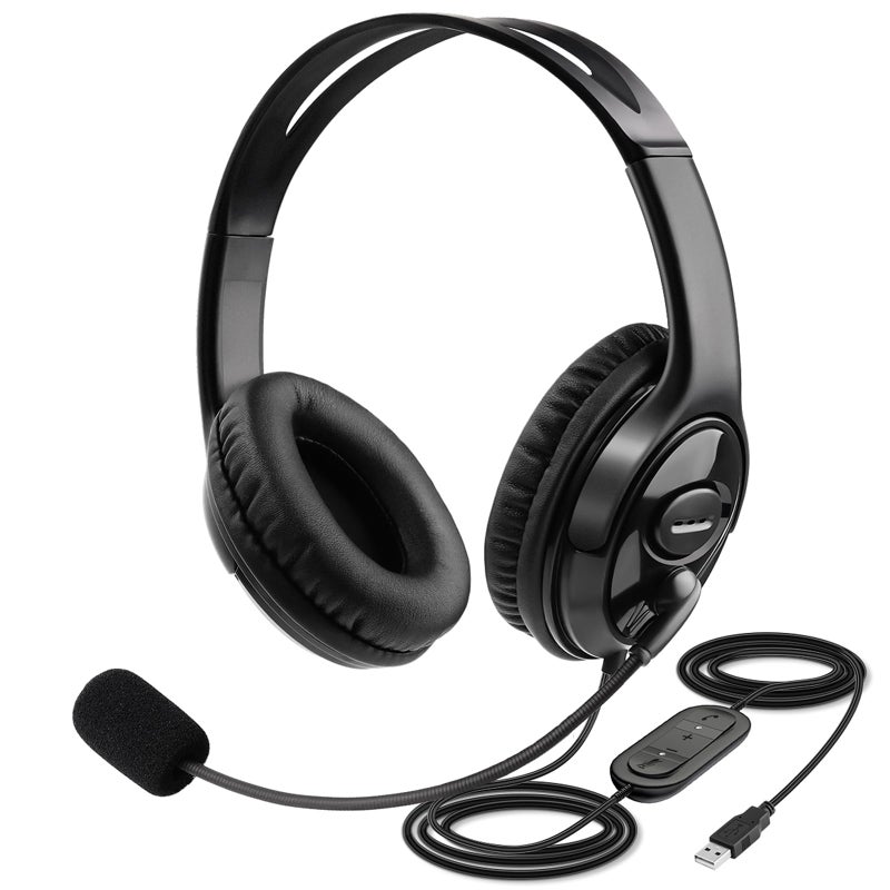 MKJ USB Headset with Microphone, Noise Canceling PC Headset for Laptop, Dual Ear Wired Headphone for Call Center, Home Offices, Zoom, Microsoft Teams, Webinar - Image 1